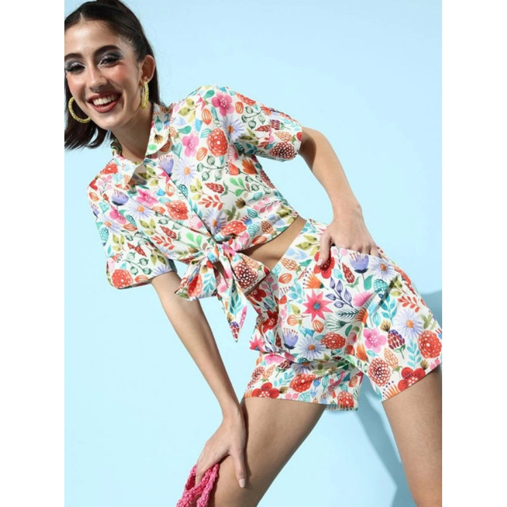 Seduva Women's Polyester Floral Short Sleeve Co-Ord Set (Multicolor)
