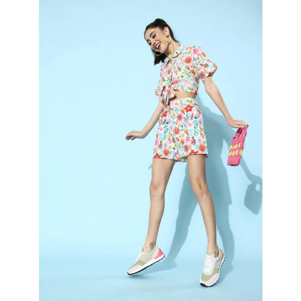 Seduva Women's Polyester Floral Short Sleeve Co-Ord Set (Multicolor)