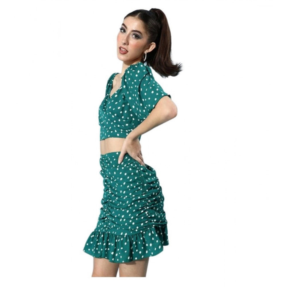 Seduva Women's Polyester Floral Short Sleeve Co-Ord Set (Green)