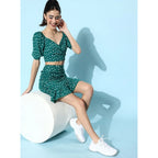Seduva Women's Polyester Floral Short Sleeve Co-Ord Set (Green)
