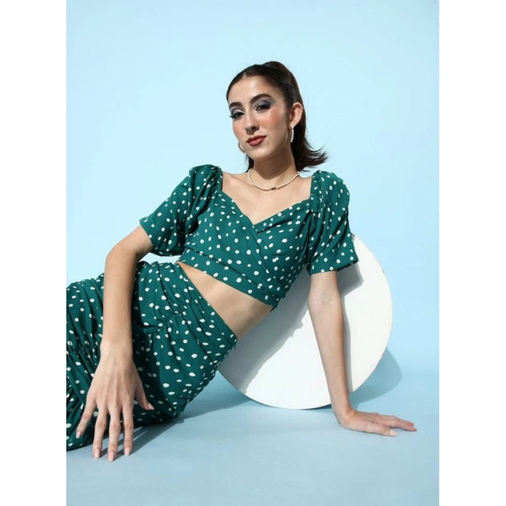 Seduva Women's Polyester Floral Short Sleeve Co-Ord Set (Green)