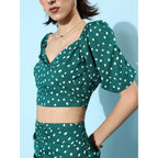 Seduva Women's Polyester Floral Short Sleeve Co-Ord Set (Green)