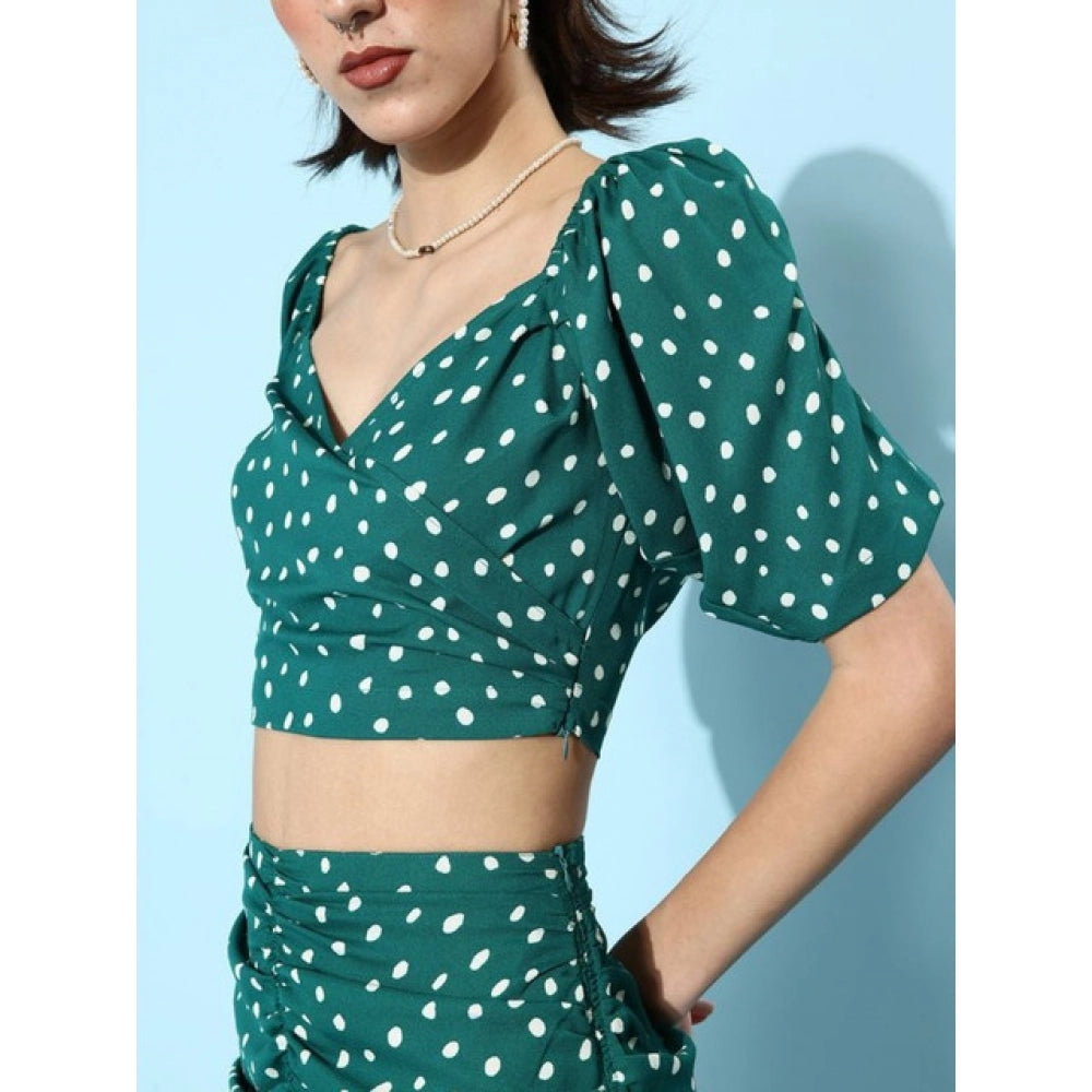 Seduva Women's Polyester Floral Short Sleeve Co-Ord Set (Green)