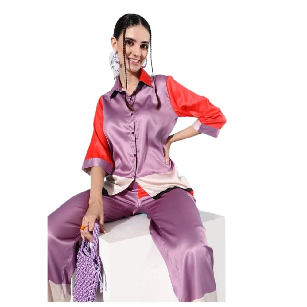 Seduva Women's Satin Colour Block Long Sleeves Co-Ord Set (Multicolor)