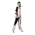 Seduva Women's Satin Colour Block Long Sleeves Co-Ord Set (Beige - Black)