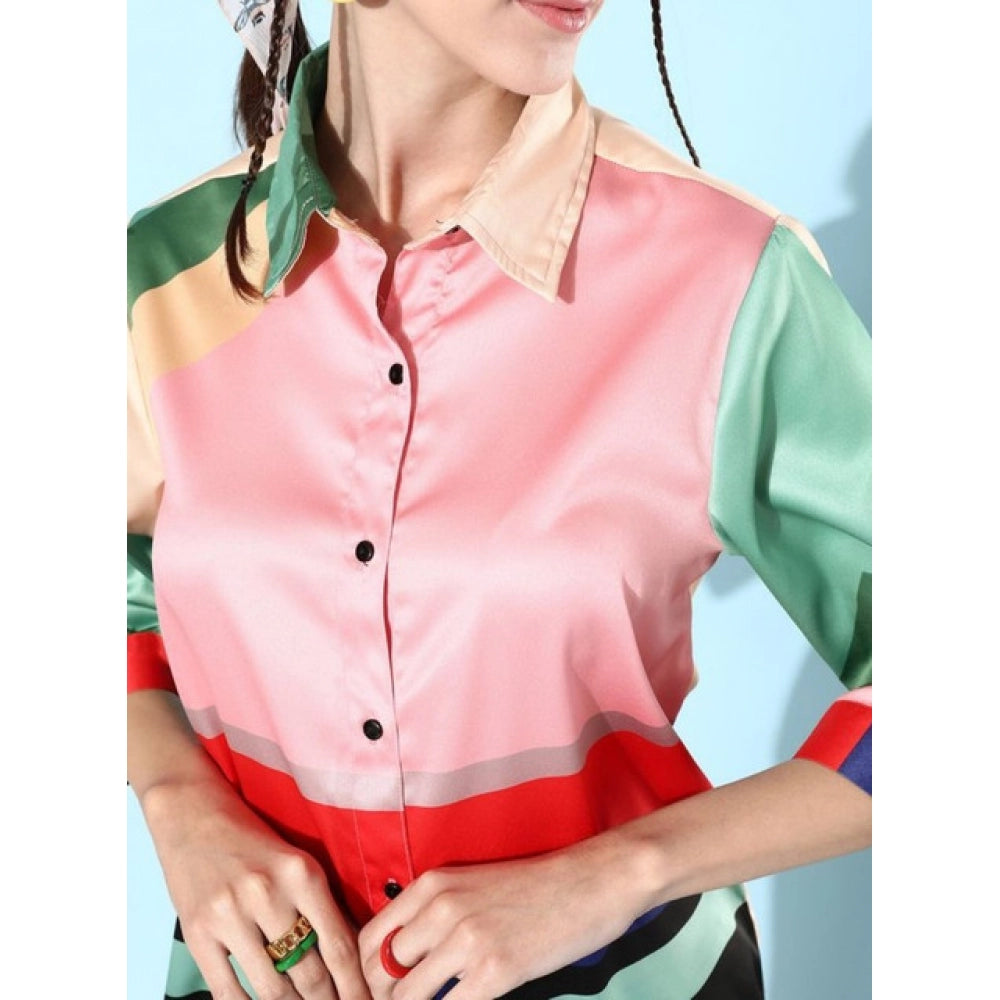 Seduva Women's Satin Colour Block Long Sleeves Co-Ord Set (Multicolor)
