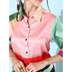 Seduva Women's Satin Colour Block Long Sleeves Co-Ord Set (Multicolor)