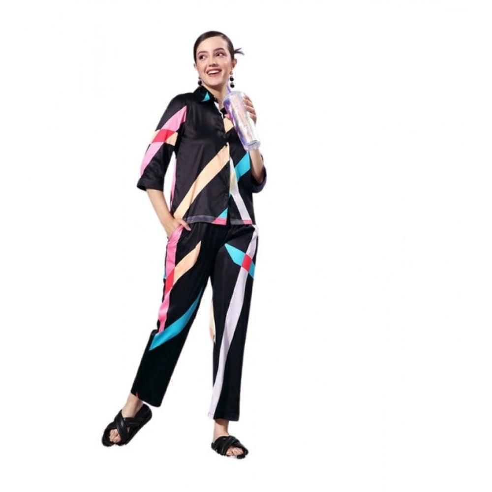 Seduva Women's Satin Colour Block Long Sleeves Co-Ord Set (Multicolor)