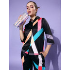 Seduva Women's Satin Colour Block Long Sleeves Co-Ord Set (Multicolor)