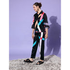 Seduva Women's Satin Colour Block Long Sleeves Co-Ord Set (Multicolor)