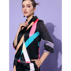 Seduva Women's Satin Colour Block Long Sleeves Co-Ord Set (Multicolor)