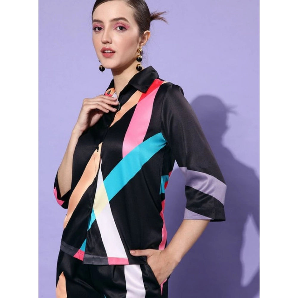 Seduva Women's Satin Colour Block Long Sleeves Co-Ord Set (Multicolor)