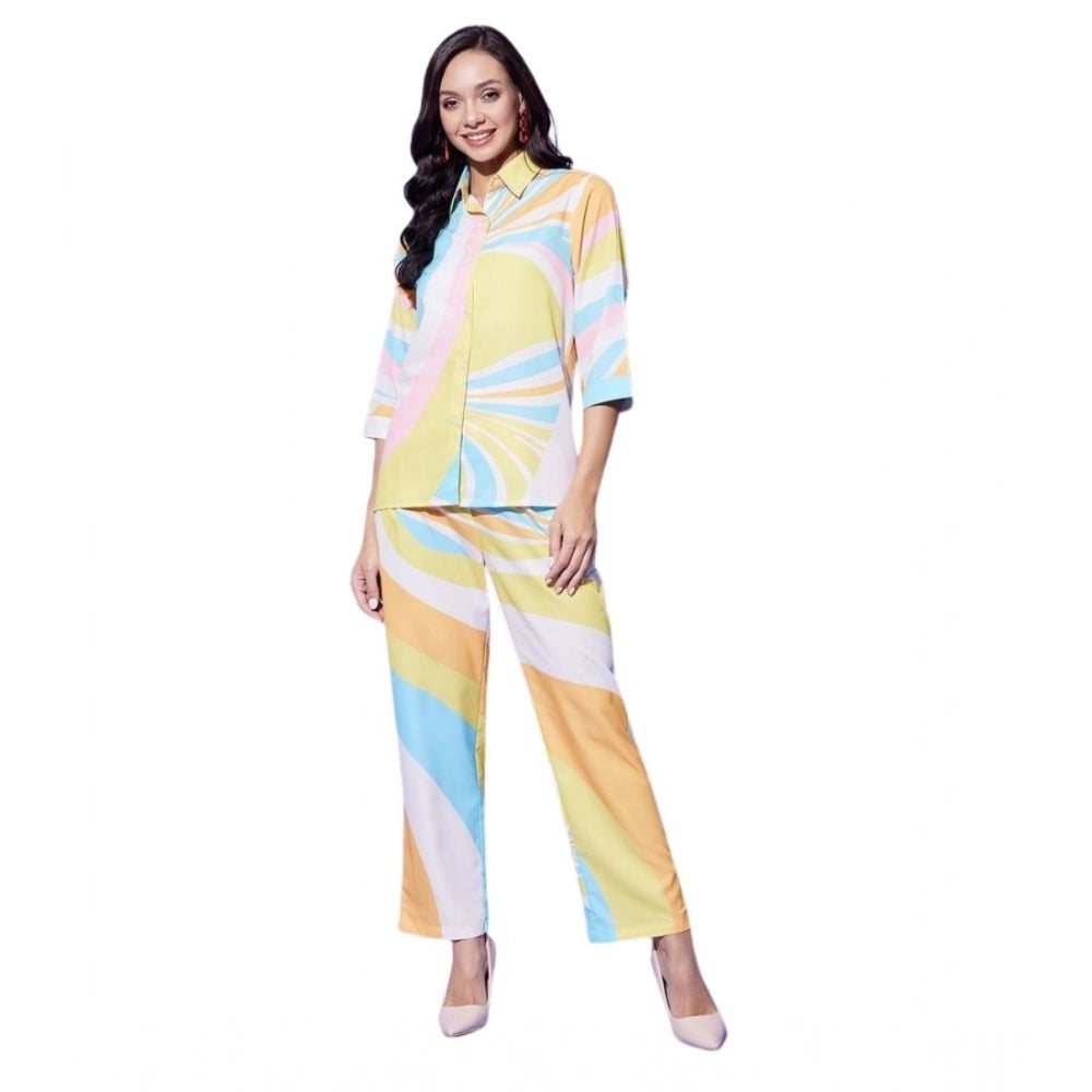 Seduva Women's Polyester Colour Blocking 3-4th Sleeve Co-Ord Set (Multicolor)