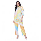 Seduva Women's Polyester Colour Blocking 3-4th Sleeve Co-Ord Set (Multicolor)