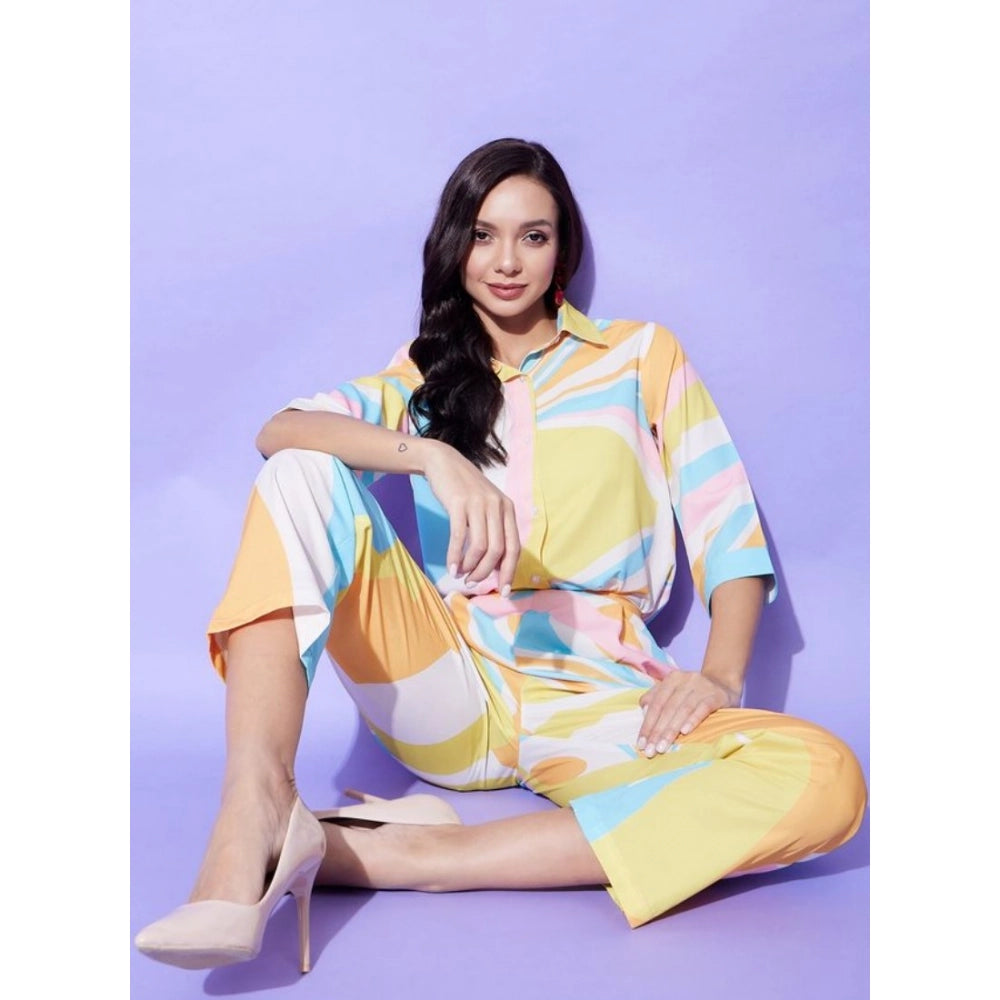 Seduva Women's Polyester Colour Blocking 3-4th Sleeve Co-Ord Set (Multicolor)