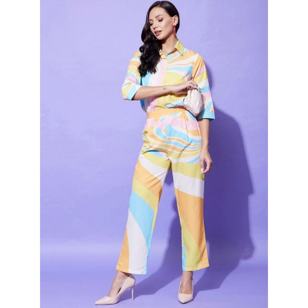 Seduva Women's Polyester Colour Blocking 3-4th Sleeve Co-Ord Set (Multicolor)