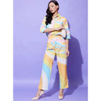 Seduva Women's Polyester Colour Blocking 3-4th Sleeve Co-Ord Set (Multicolor)