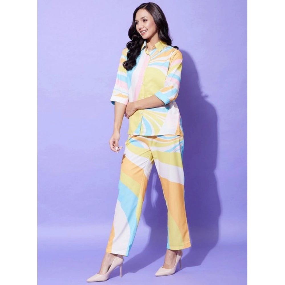 Seduva Women's Polyester Colour Blocking 3-4th Sleeve Co-Ord Set (Multicolor)