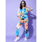Seduva Women's Polyester Colour Blocking 3-4th Sleeve Co-Ord Set (Multicolor)