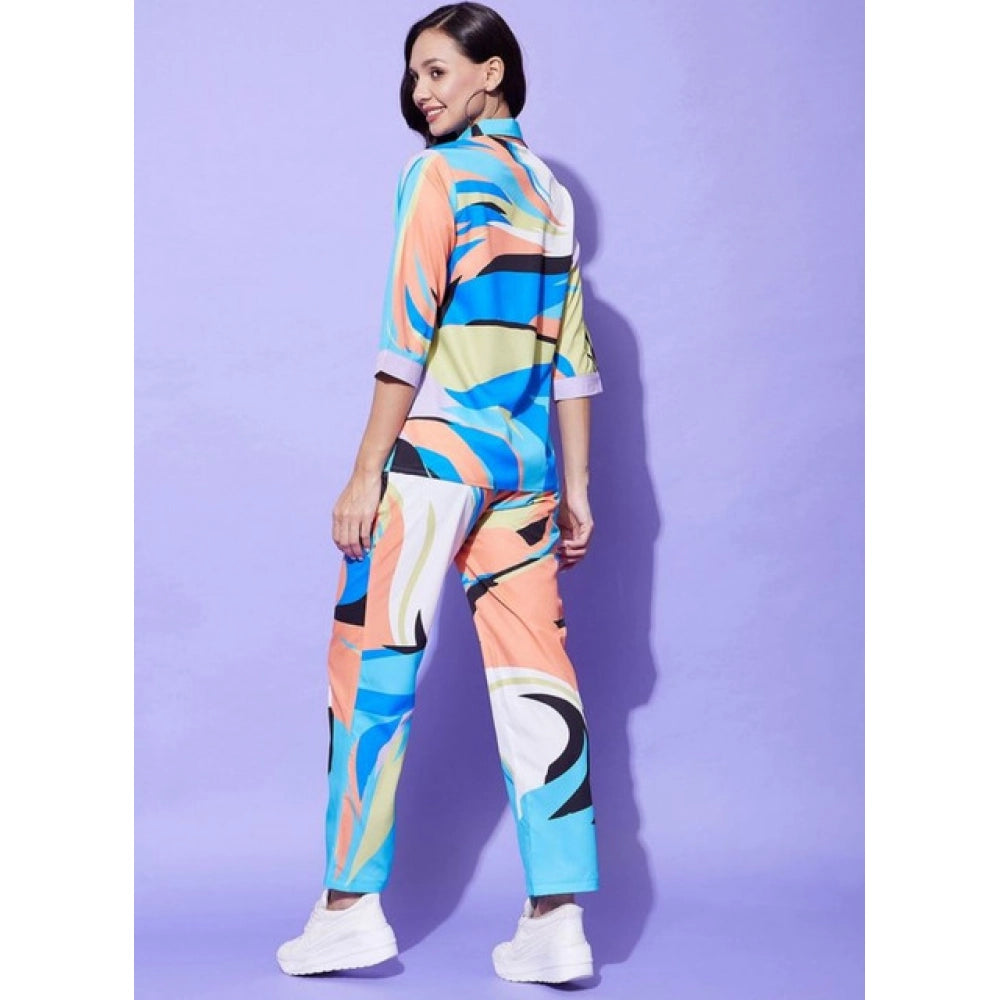Seduva Women's Polyester Colour Blocking 3-4th Sleeve Co-Ord Set (Multicolor)