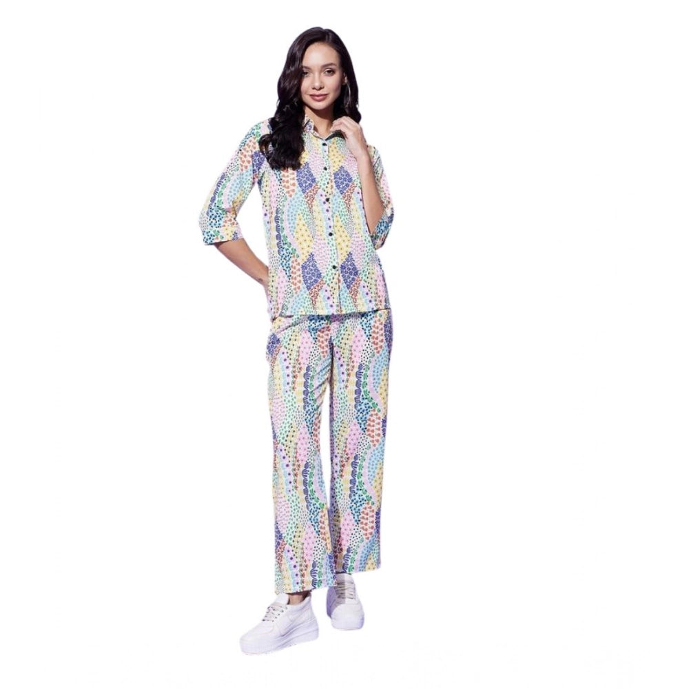 Seduva Women's Polyester Floral 3-4th Sleeve Co-Ord Set (Multicolor)