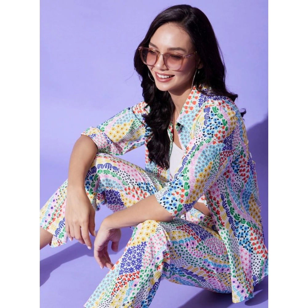 Seduva Women's Polyester Floral 3-4th Sleeve Co-Ord Set (Multicolor)