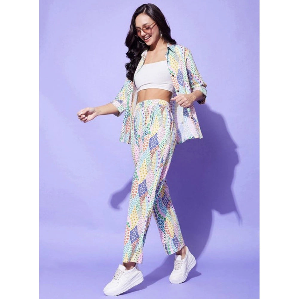 Seduva Women's Polyester Floral 3-4th Sleeve Co-Ord Set (Multicolor)