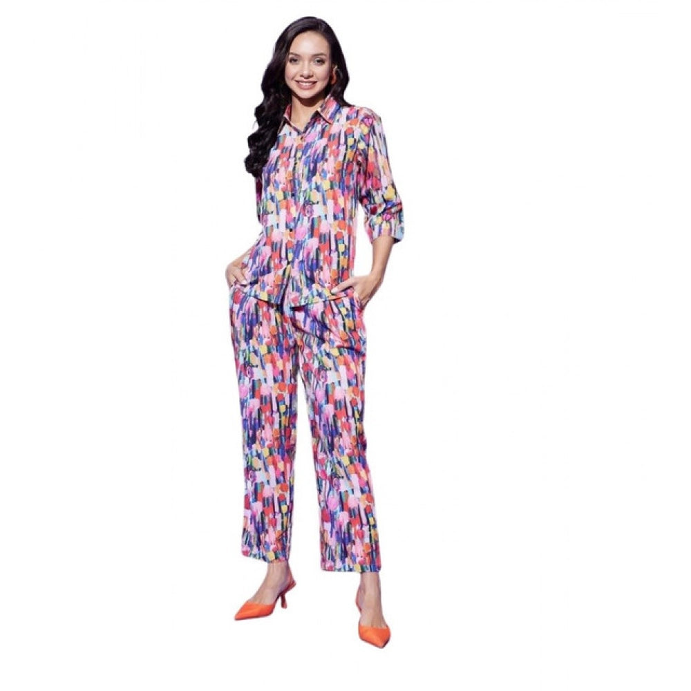 Seduva Women's Polyester Floral 3-4th Sleeve Co-Ord Set (Multicolor)