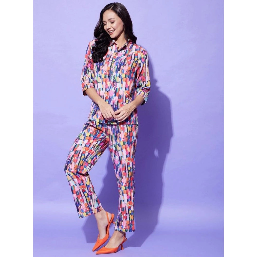 Seduva Women's Polyester Floral 3-4th Sleeve Co-Ord Set (Multicolor)