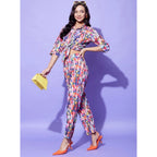 Seduva Women's Polyester Floral 3-4th Sleeve Co-Ord Set (Multicolor)