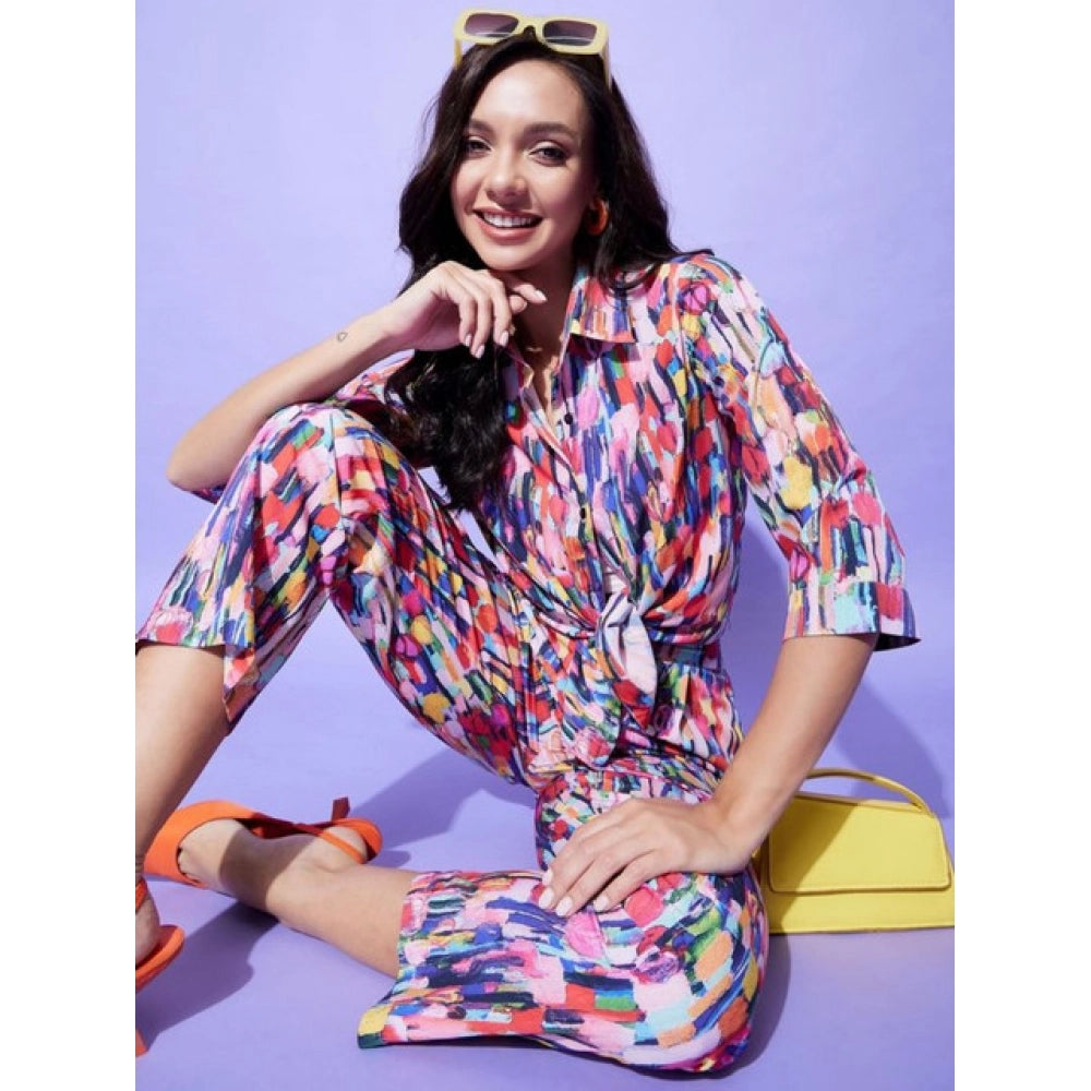 Seduva Women's Polyester Floral 3-4th Sleeve Co-Ord Set (Multicolor)