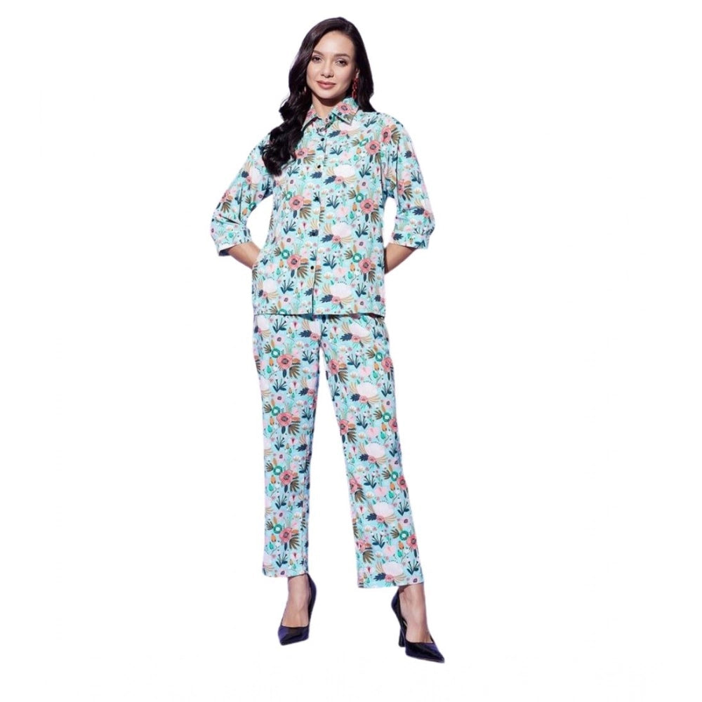 Seduva Women's Polyester Floral 3-4th Sleeve Co-Ord Set (Multicolor)