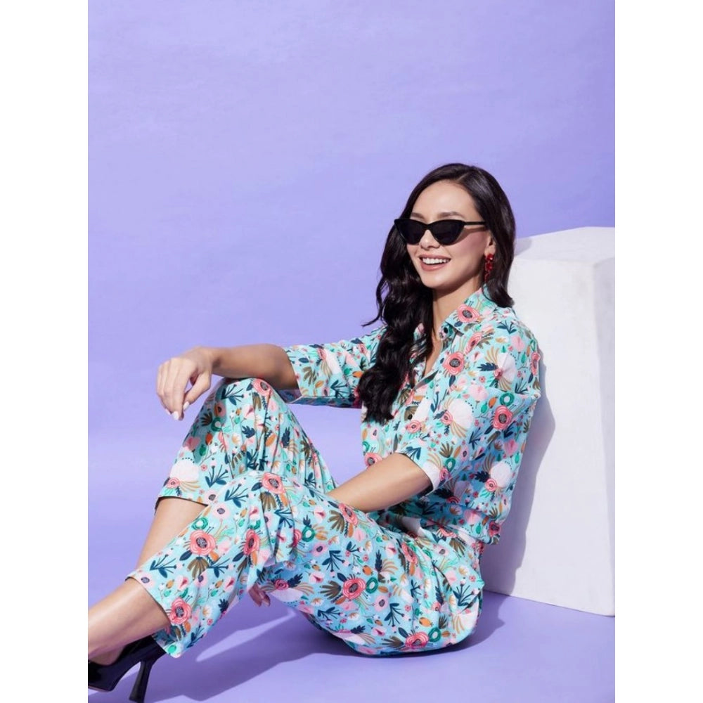 Seduva Women's Polyester Floral 3-4th Sleeve Co-Ord Set (Multicolor)