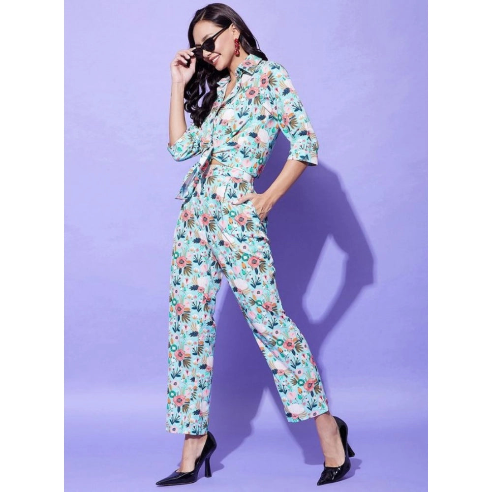 Seduva Women's Polyester Floral 3-4th Sleeve Co-Ord Set (Multicolor)