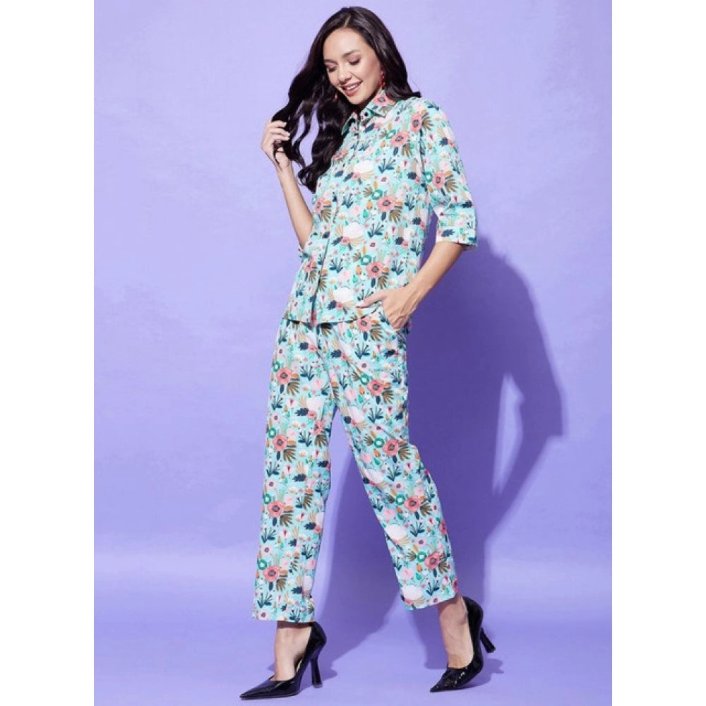Seduva Women's Polyester Floral 3-4th Sleeve Co-Ord Set (Multicolor)
