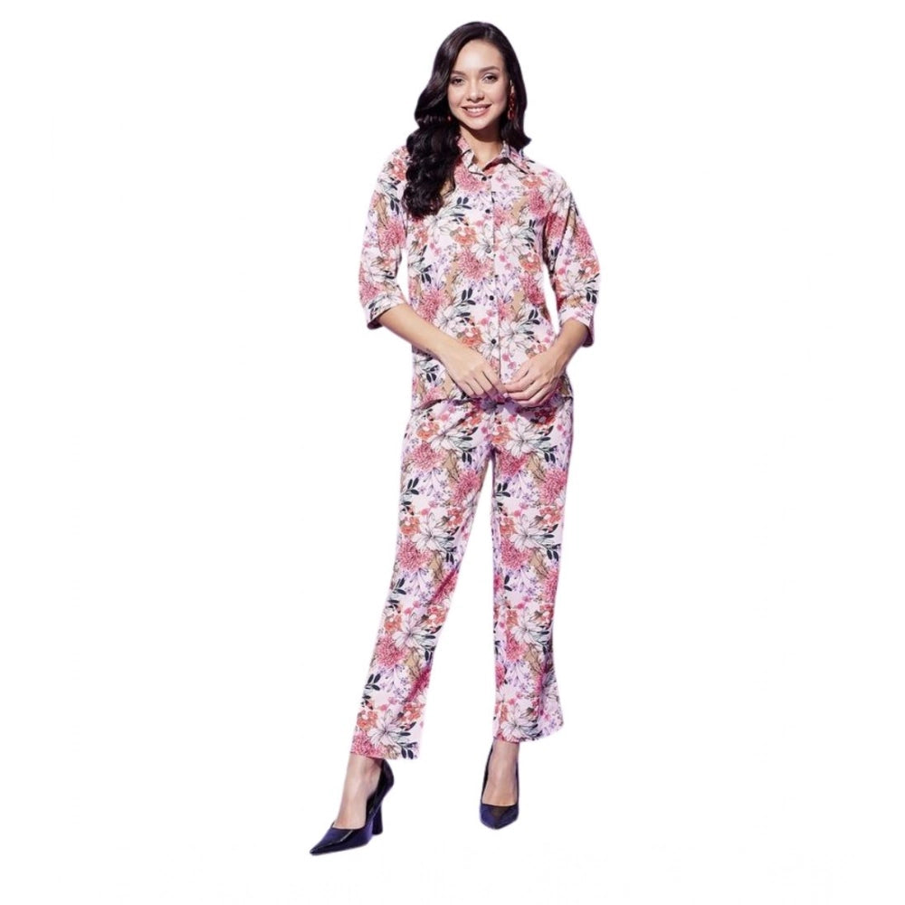 Seduva Women's Polyester Floral 3-4th Sleeve Co-Ord Set (Multicolor)
