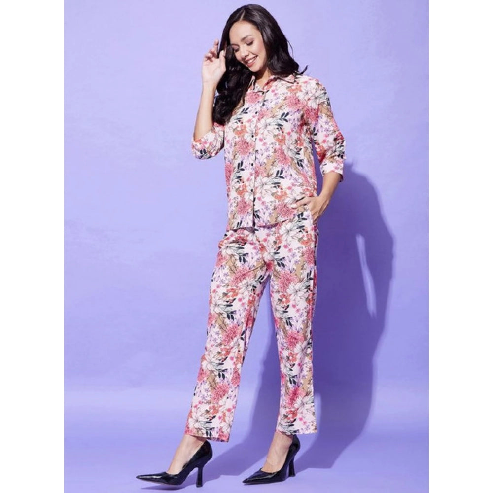 Seduva Women's Polyester Floral 3-4th Sleeve Co-Ord Set (Multicolor)