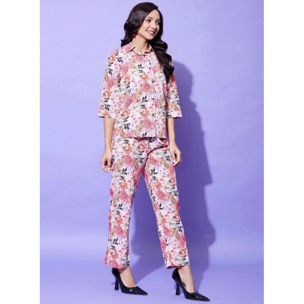 Seduva Women's Polyester Floral 3-4th Sleeve Co-Ord Set (Multicolor)
