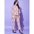 Seduva Women's Polyester Floral 3-4th Sleeve Co-Ord Set (Multicolor)