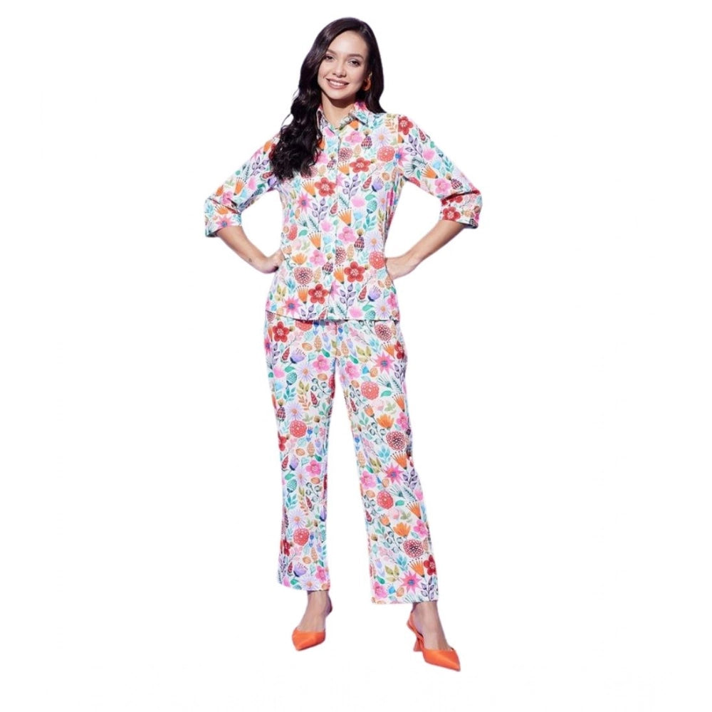 Seduva Women's Polyester Floral 3-4th Sleeve Co-Ord Set (Multicolor)