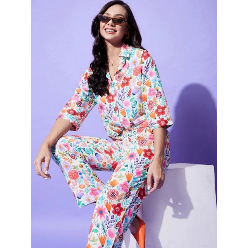 Seduva Women's Polyester Floral 3-4th Sleeve Co-Ord Set (Multicolor)