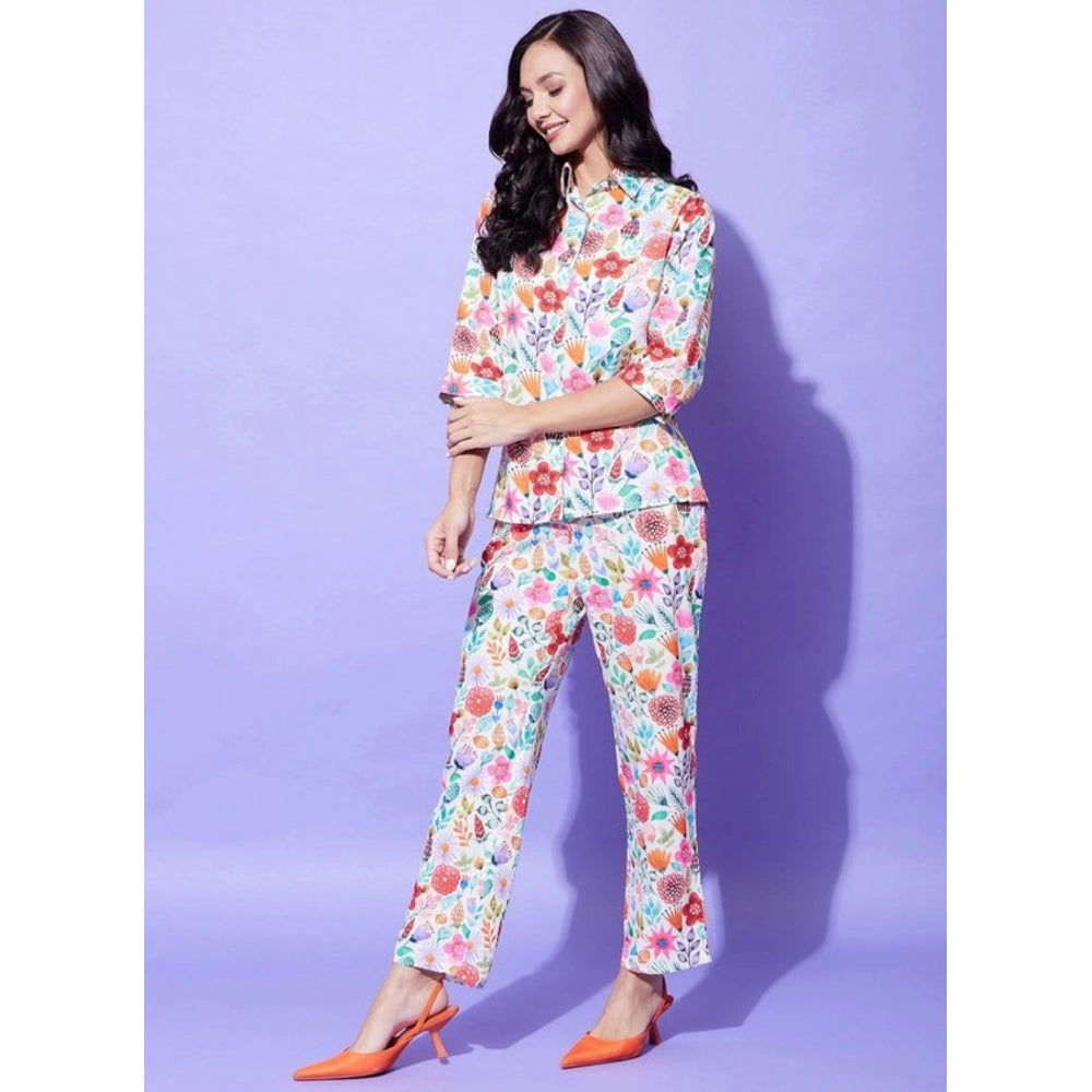 Seduva Women's Polyester Floral 3-4th Sleeve Co-Ord Set (Multicolor)