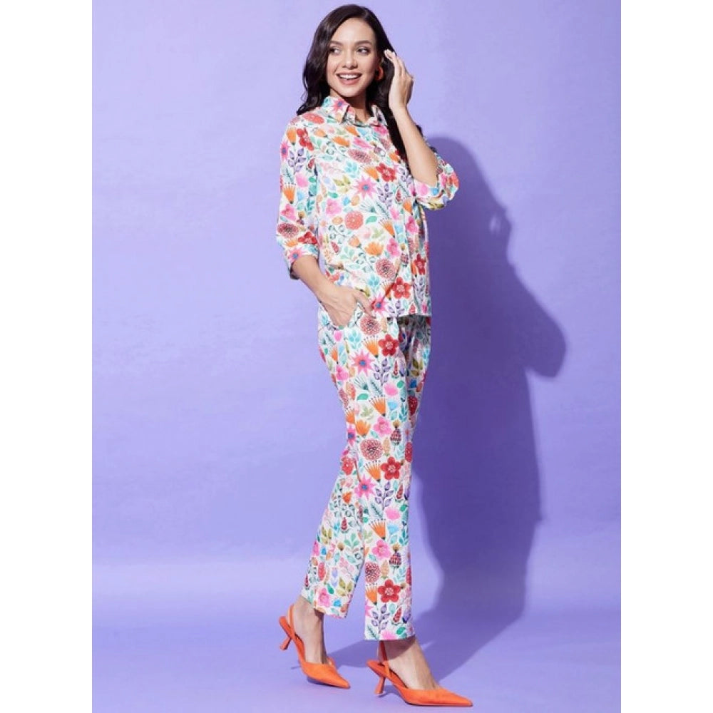 Seduva Women's Polyester Floral 3-4th Sleeve Co-Ord Set (Multicolor)