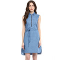 Seduva Women's Denim Solid Sleeveless Dress (Blue)