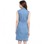 Seduva Women's Denim Solid Sleeveless Dress (Blue)