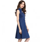 Seduva Women's Denim Solid Sleeveless Dress (Navy Blue)