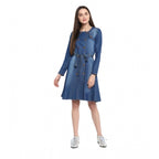 Seduva Women's Denim Washed Regular Sleeves Dress (Blue)