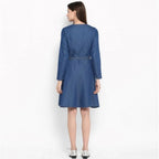 Seduva Women's Denim Washed Regular Sleeves Dress (Blue)