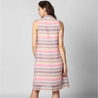 Seduva Women's Polyester Striped Sleeveless Dress (Pink)