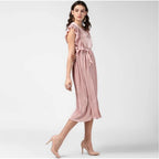 Seduva Women's Polyester Pleated Flutter Dress (Champagne Gold)